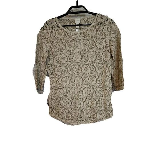 Chico's  Size 0 NWT Women's Lace Textured Layered Shirt Beige Size Small  t2 - Picture 1 of 9